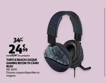Auchan Turtle beach casque gaming recon 70 camo bleu offre