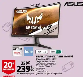 Auchan Ecran 27" tuf-vg27vh1b incurvé offre