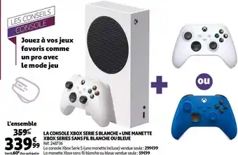 Auchan La console xbox serie s blanche + une manette xbox series sans fil blanche ou bleue offre