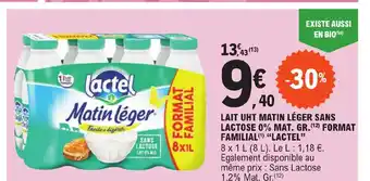 E.Leclerc LAIT UHT MATIN LÉGER SANS LACTOSE 0% MAT. GR.FORMAT FAMILIAL offre