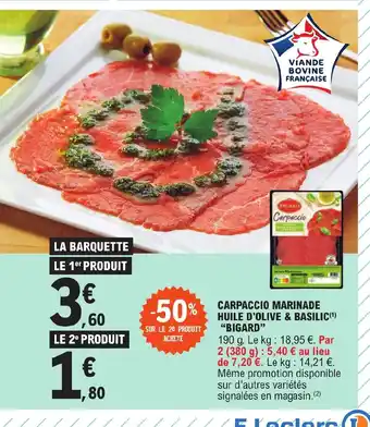 E.Leclerc CARPACCIO MARINADE HUILE D'OLIVE & BASILIC BIGARD" offre