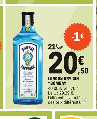 E.Leclerc LONDON DRY GIN "BOMBAY" offre