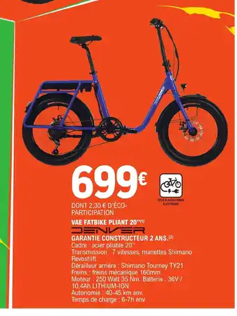 E.Leclerc VAE FATBIKE PLIANT 20 offre