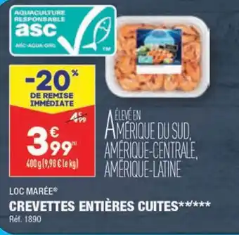 ALDI LOC MARÉE CREVETTES ENTIÈRES CUITES offre