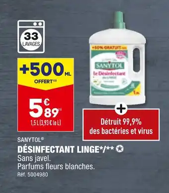 ALDI SANYTOL DÉSINFECTANT LINGE offre