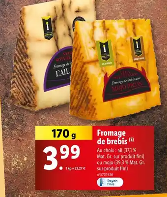 Lidl Fromage de brebis offre