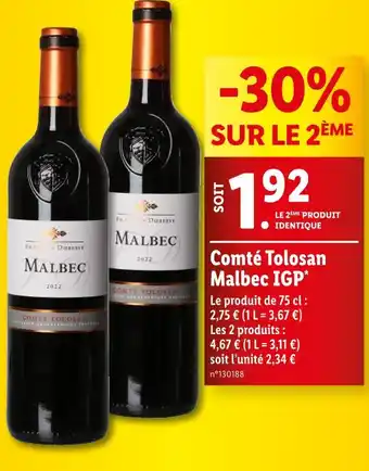 Lidl Malbec Comté Tolosan IGP offre