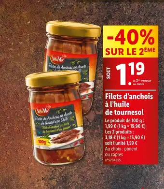 Lidl Filets d’anchois à l’huile de tournesol offre