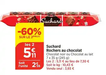 Bi1 Suchard Rochers au chocolat Chocolat noir ou Chocolat au lait 7 x 35 g (245 g) offre