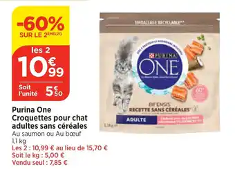 Bi1 Purina One Croquettes pour chat adultes sans céréales offre