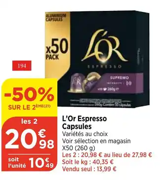 Bi1 L'Or Espresso Capsules offre