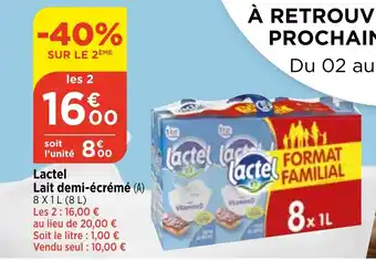 Bi1 Lactel Lait demi-écrémé (A) offre