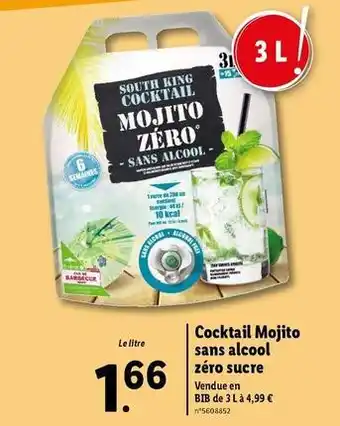 Lidl South king cocktail - cocktail mojito sans alcool zéro sucre offre