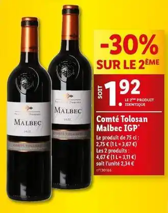 Lidl Francois dubessy - comté tolosan malbec igp offre