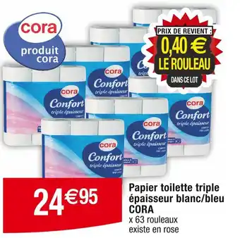 Cora x Carrefour CORA Papier toilette triple épaisseur blanc/bleu offre
