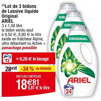 Cora x Carrefour ARIEL (1) Lot de 3 bidons de Lessive liquide Original offre