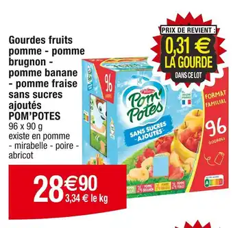 Cora x Carrefour POM’POTES Gourdes fruits pomme - pomme brugnon - pomme banane - pomme fraise sans sucres ajoutés offre