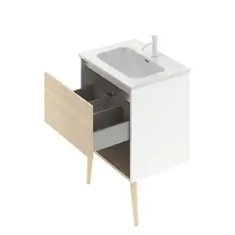 Bricorama Meuble salle de bain simple vasque NARA largeur 60 - 80 cm chêne clair et blanc 60 cm Miroir non inclus offre