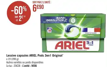 Casino Supermarchés Lessive capsules ARIEL Pods 3en1 Original* offre