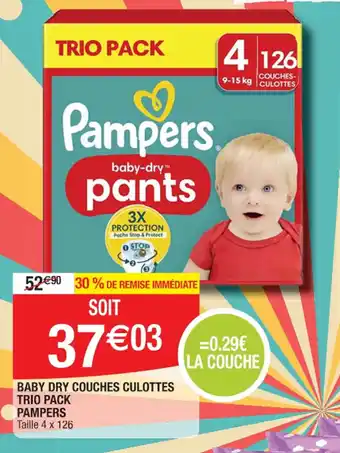Cora x Carrefour BABY DRY COUCHES CULOTTES TRIO PACK PAMPERS offre