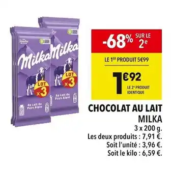 Supeco CHOCOLAT AU LAIT MILKA offre