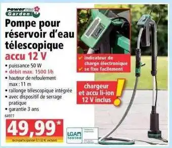 Norma Pompe Pour Réservoir D'eau Télescopique Accu 12 V Power Garden offre
