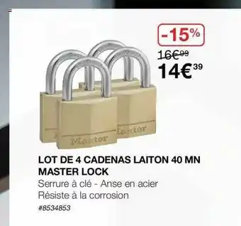 Costco Lot De 4 Cadenas Laiton 40 Mn Master Lock offre