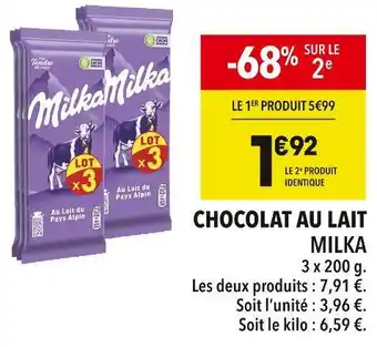 Supeco MILKA CHOCOLAT AU LAIT offre