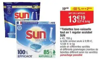 Cora x Carrefour Sun - tablettes lave-vaisselle tout en 1 regular ecolabel offre