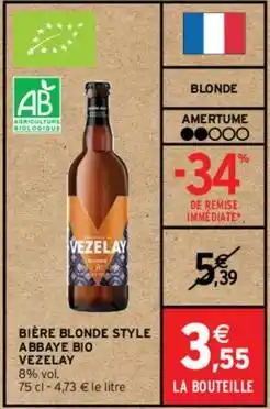 Intermarché Hyper Brasserie de vézelay - bière blonde style abbaye bio offre