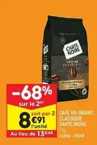 Leader Price Carte noire - café en grains classique offre