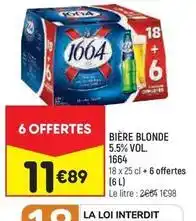 Leader Price Kronenbourg - bière blonde 5.5% vol. 1664 offre