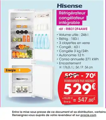 Pro&Cie Hisense Réfrigérateur congélateur offre