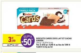 Intermarché Hyper BISCUITS CARDS 2X10 LAIT ET CACAO KINDER offre