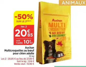 Maximarché Auchan Multicroquettes au bœuf pour chien adulte 10 kg offre