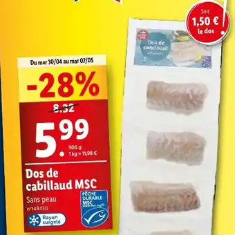 Lidl Dos de cabillaud MSC offre