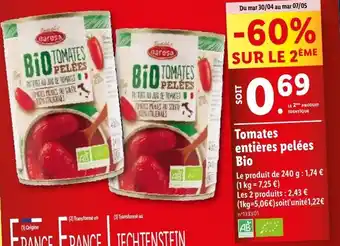 Lidl Tomates entières pelées Bio offre