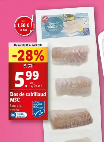 Lidl Dos de cabillaud MSC offre