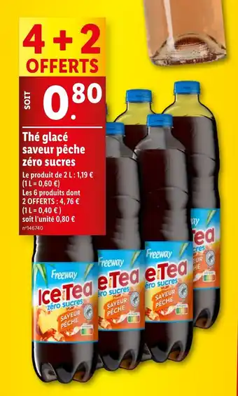 Lidl Thé glacé saveur pêche zéro sucres offre