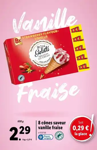 Lidl 8 cônes saveur vanille fraise offre