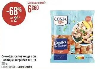 Géant Casino Costa - crevettes cuites rouges du pacifique surgelées offre