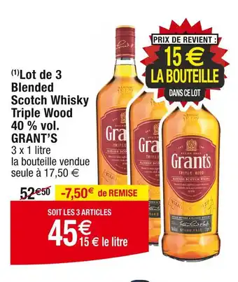 Cora x Carrefour GRANT’S Lot de 3 Blended Scotch Whisky Triple Wood 40 % vol offre