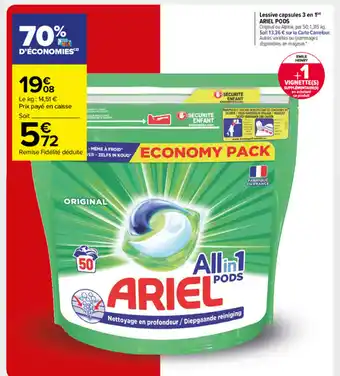 Carrefour Market Lessive capsules 3 en 1 ARIEL PODS offre