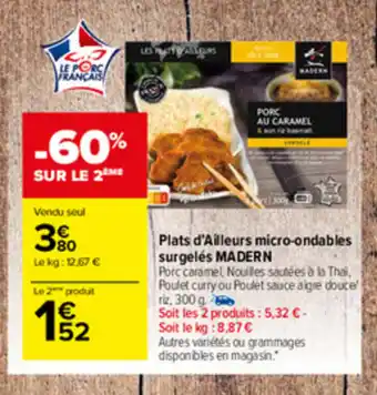 Carrefour Market Plats d'ailleurs micro-ondables surgelés MADERN offre