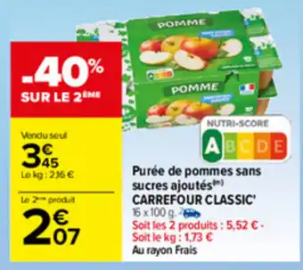 Carrefour Purée de Pommes Sans Sucres Ajoutés offre