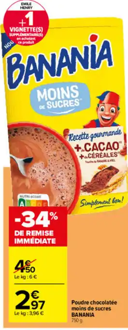 Carrefour Poudre Chocolatée Moins de Sucrés offre