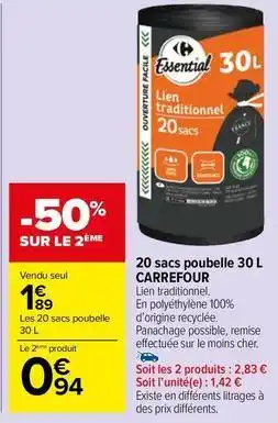 Carrefour Market Carrefour - 20 sacs poubelle offre