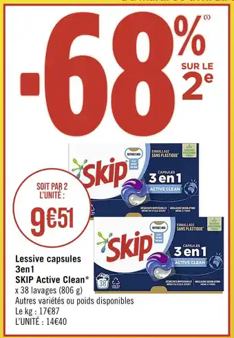 Casino Supermarchés SKIP Lessive capsules 3en1 Active Clean offre