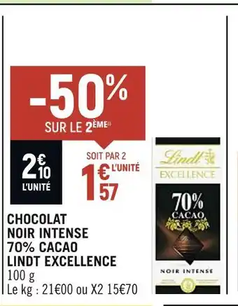 Spar LINDT EXCELLENCE CHOCOLAT NOIR INTENSE 70% CACAO offre