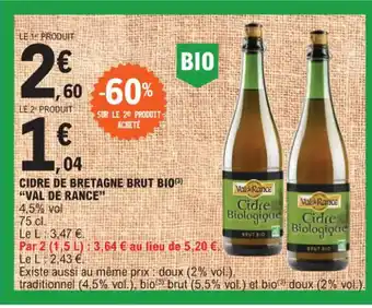 E.Leclerc CIDRE DE BRETAGNE BRUT BIO(3) offre